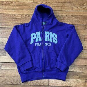 Paris France Women's Hoodie Sweatshirt Full Zip Up Purple Graphic Logo Sz Small